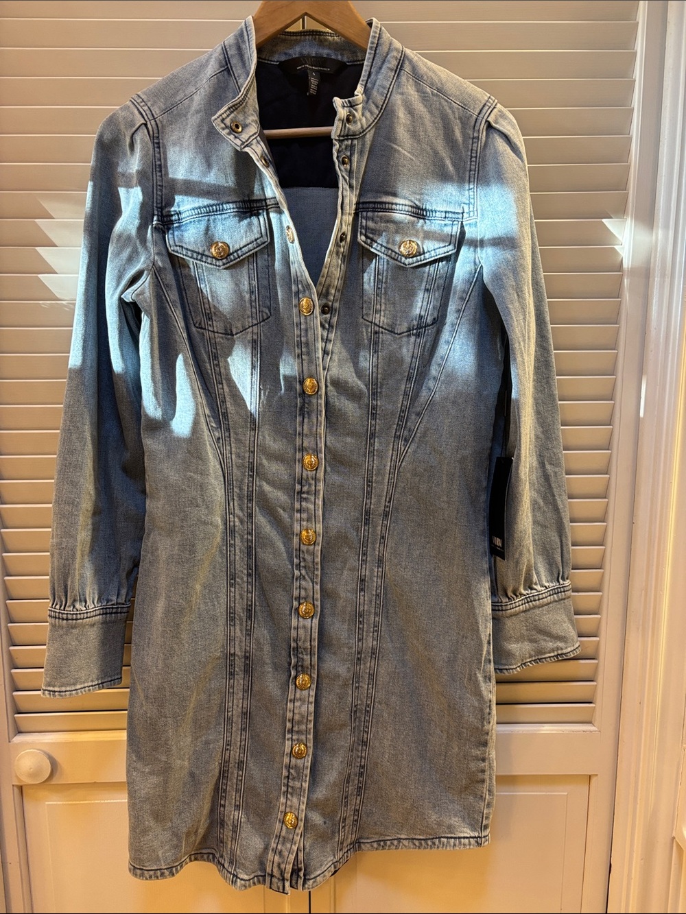White House Black Market Light Blue Denim Long-Sleeve Button Dress